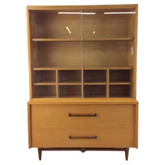Mid Century Modern China Cabinet with Sliding Doors & 2 Drawers