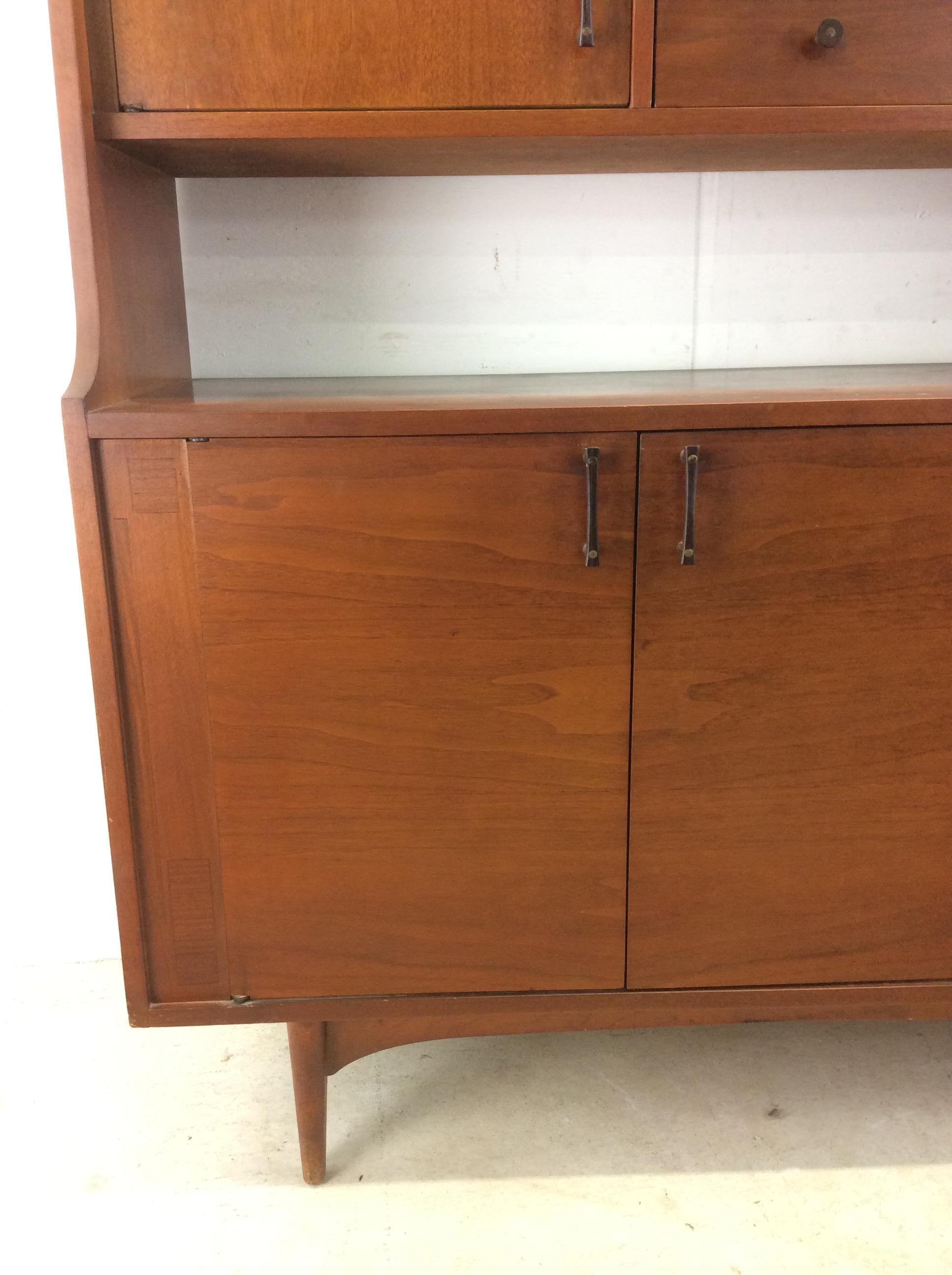 Walnut Mid Century Modern China Cabinet with Sliding Glass Doors For Sale
