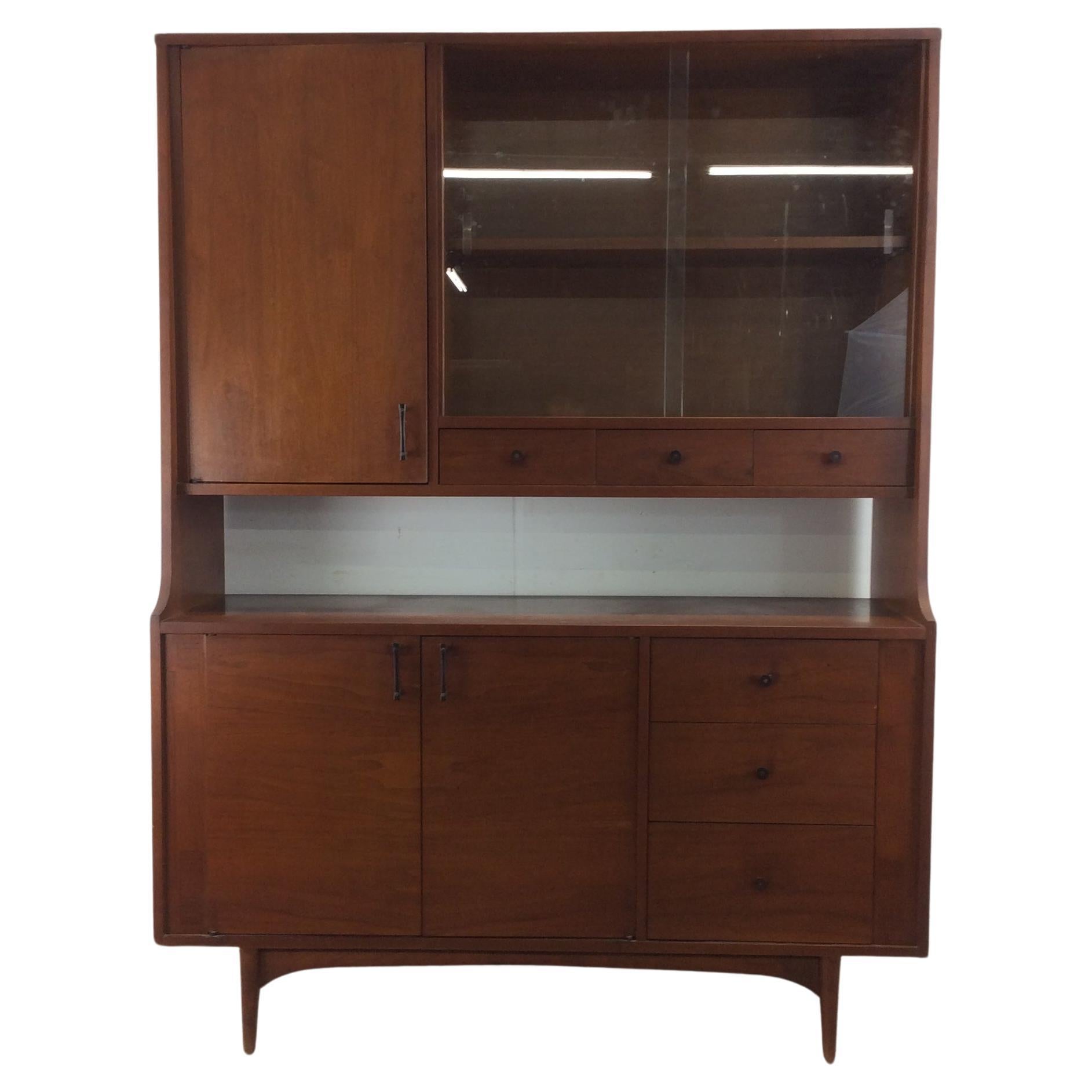 Mid Century Modern China Cabinet with Sliding Glass Doors For Sale