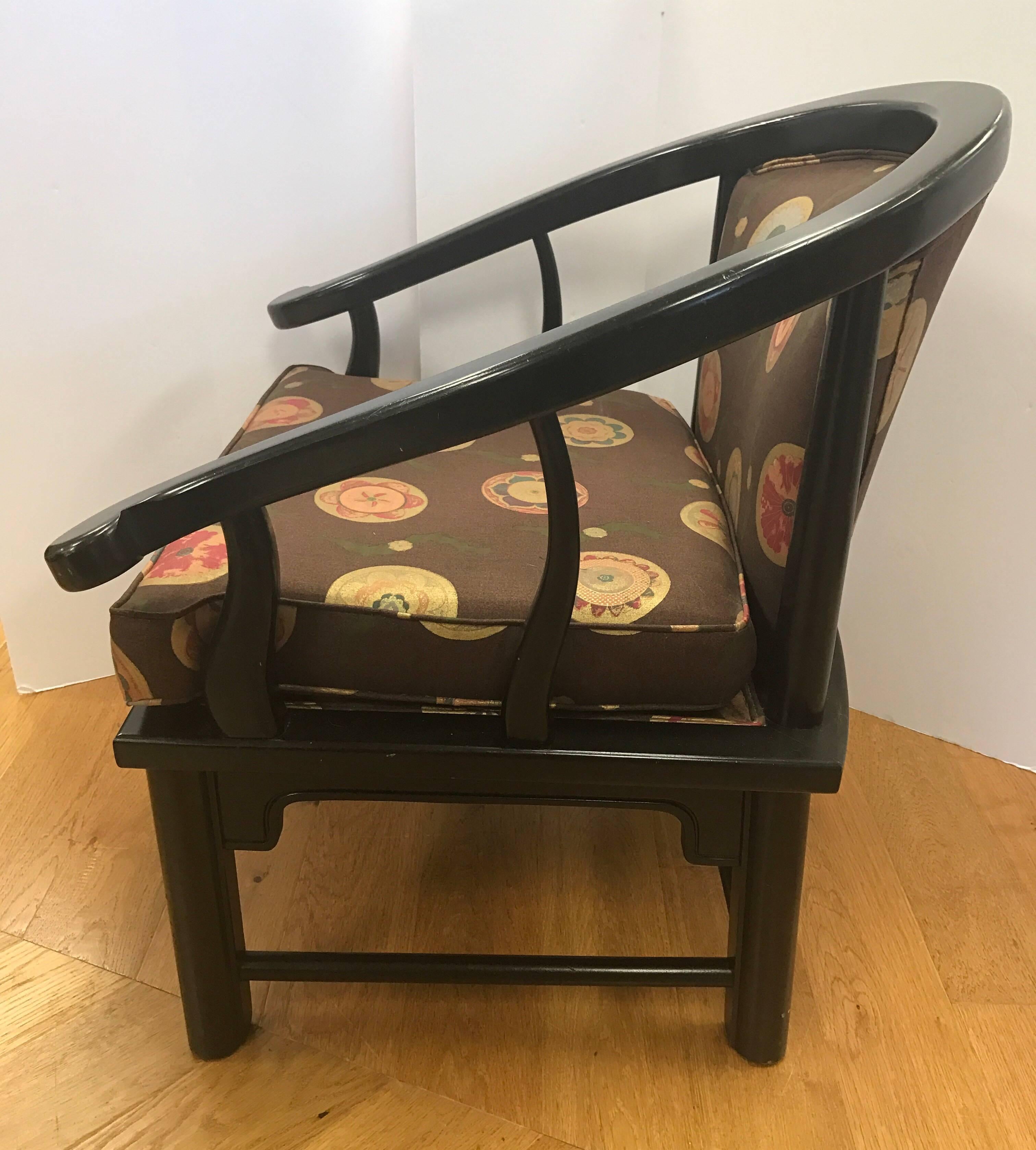Late 20th Century Mid-Century Modern Chinese Black Horseshoe Chair James Mont Style