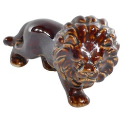 Mid-Century Modern Chinese Brown Glazed Lion Figurine