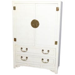 Vintage Mid-Century Modern Chinese Chippendale Ivory & Brass Wardrobe, circa 1970