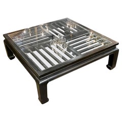 Mid-Century Modern Chinese Ebonized Cross Bars Coffee Table