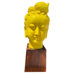 Mid-Century Modern Chinese Gwan Yin Statue on Wooden Base