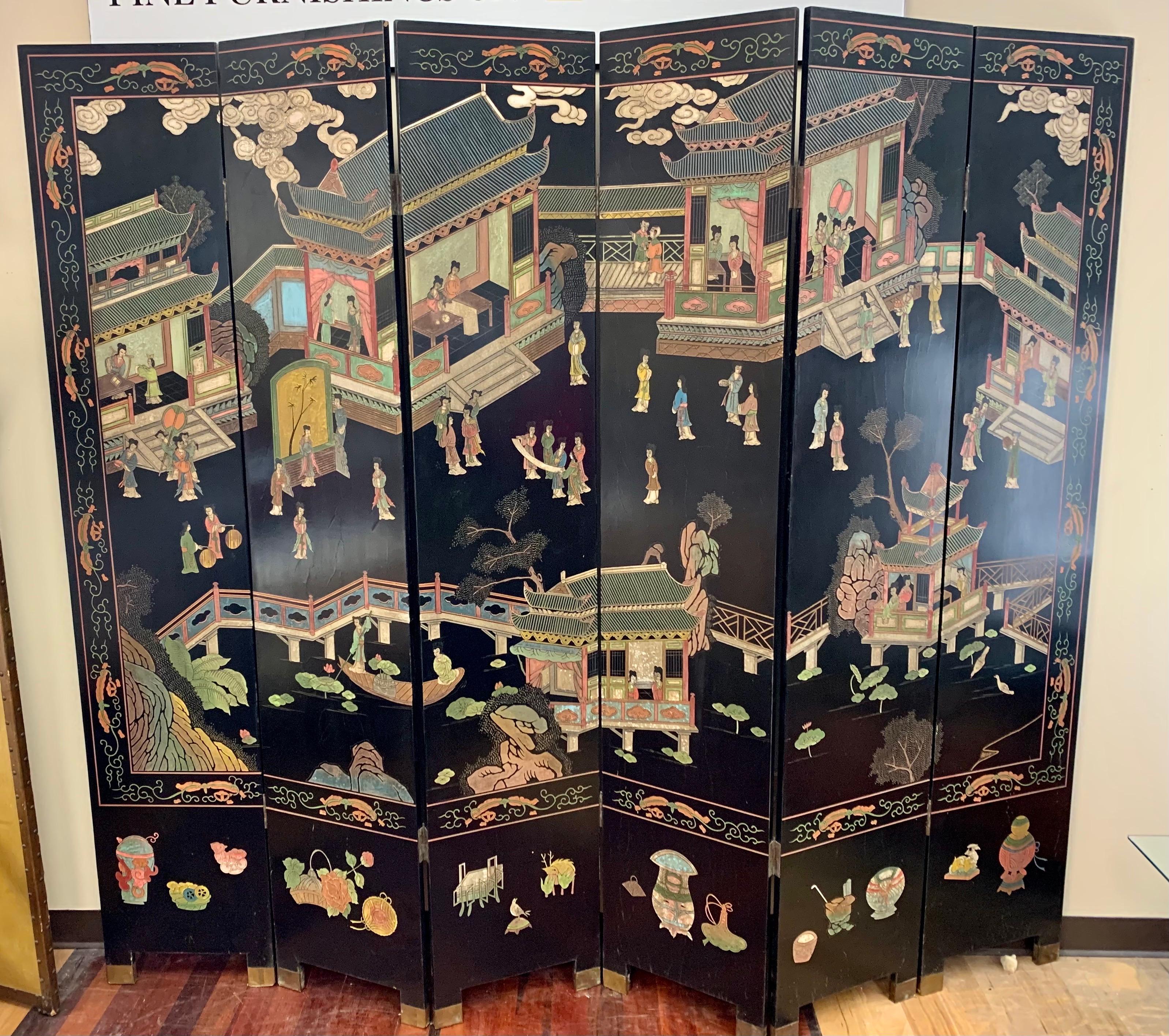 Chinese Mid-Century Modern Chinoiserie 8-Panel Expandable Coromandel Screen Divider