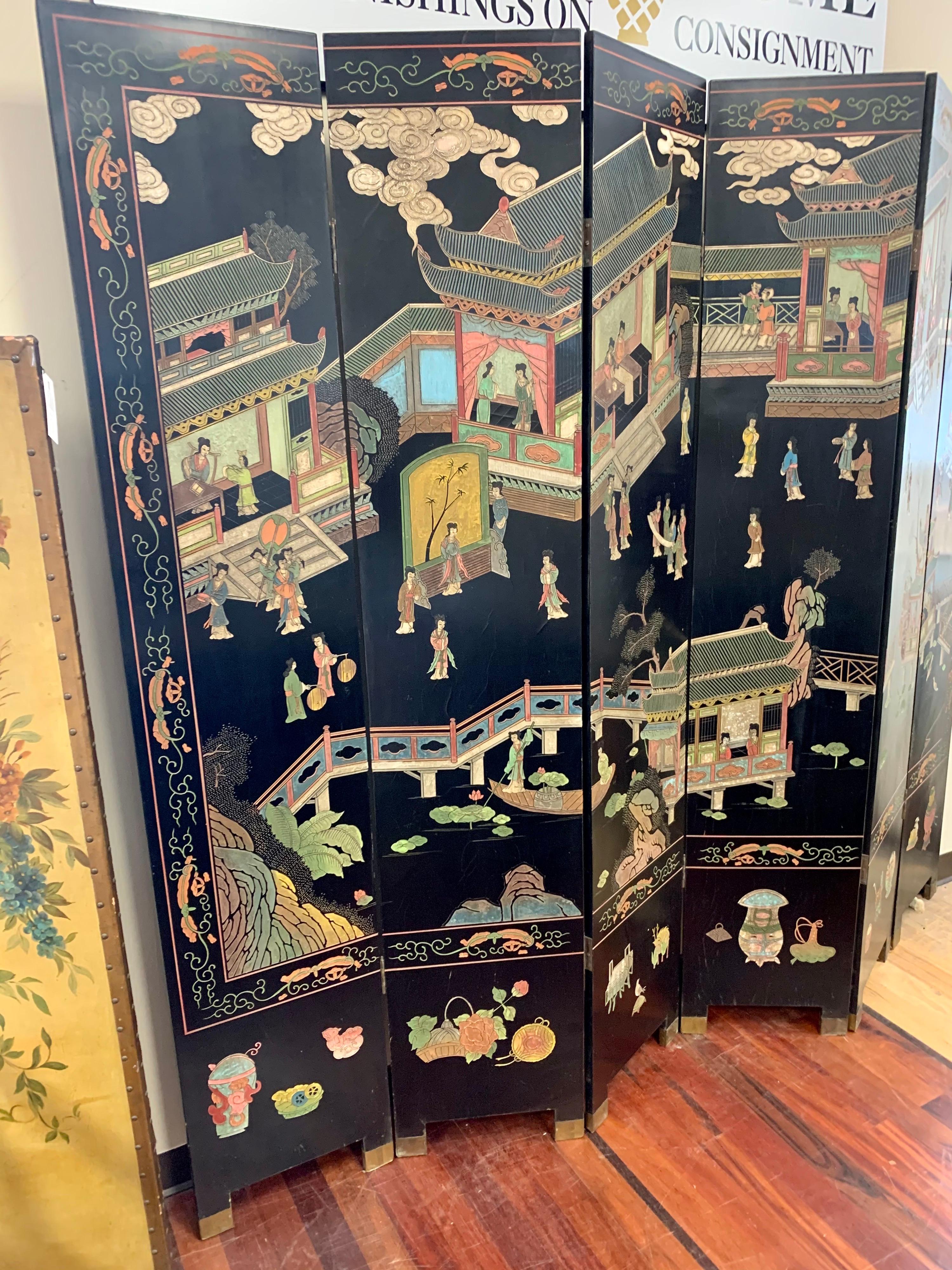 Mid-20th Century Mid-Century Modern Chinoiserie 8-Panel Expandable Coromandel Screen Divider