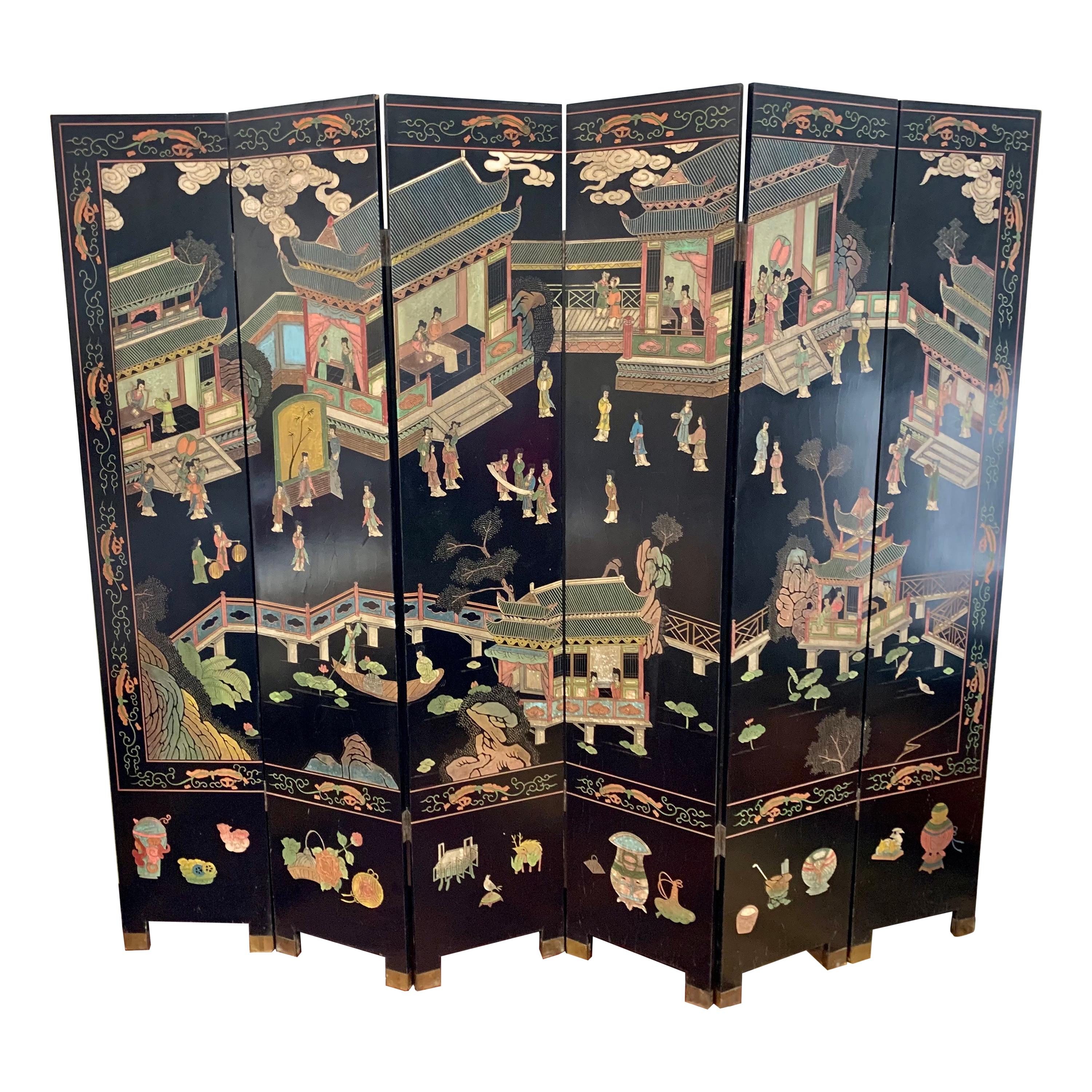 Mid-Century Modern Chinoiserie 8-Panel Expandable Coromandel Screen Divider