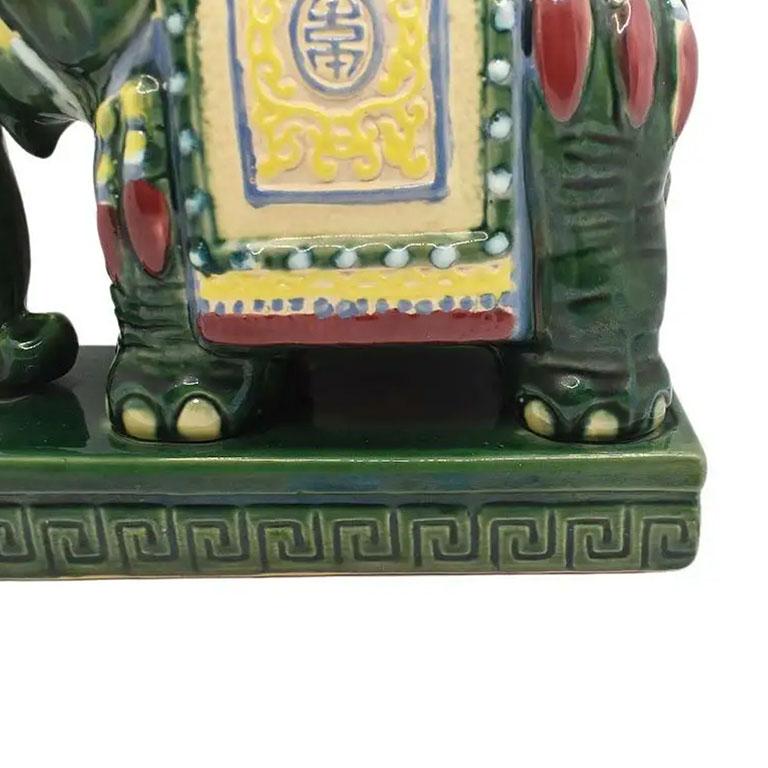 Southeast Asian Mid-Century Modern Chinoiserie Ceramic Emerald Green Elephant Ashtray For Sale