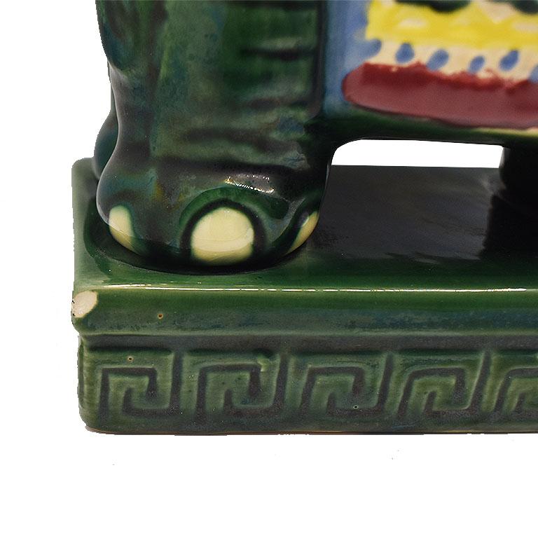 20th Century Mid-Century Modern Chinoiserie Ceramic Emerald Green Elephant Ashtray For Sale
