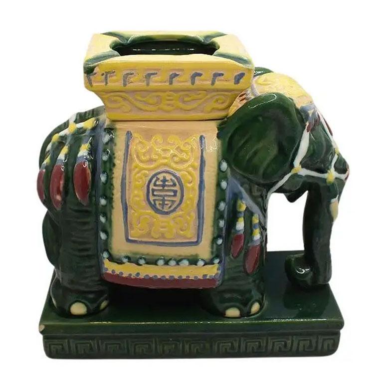 Mid-Century Modern Chinoiserie Ceramic Emerald Green Elephant Ashtray For Sale 2