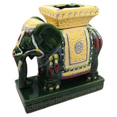 Mid-Century Modern Chinoiserie Ceramic Emerald Green Elephant Ashtray