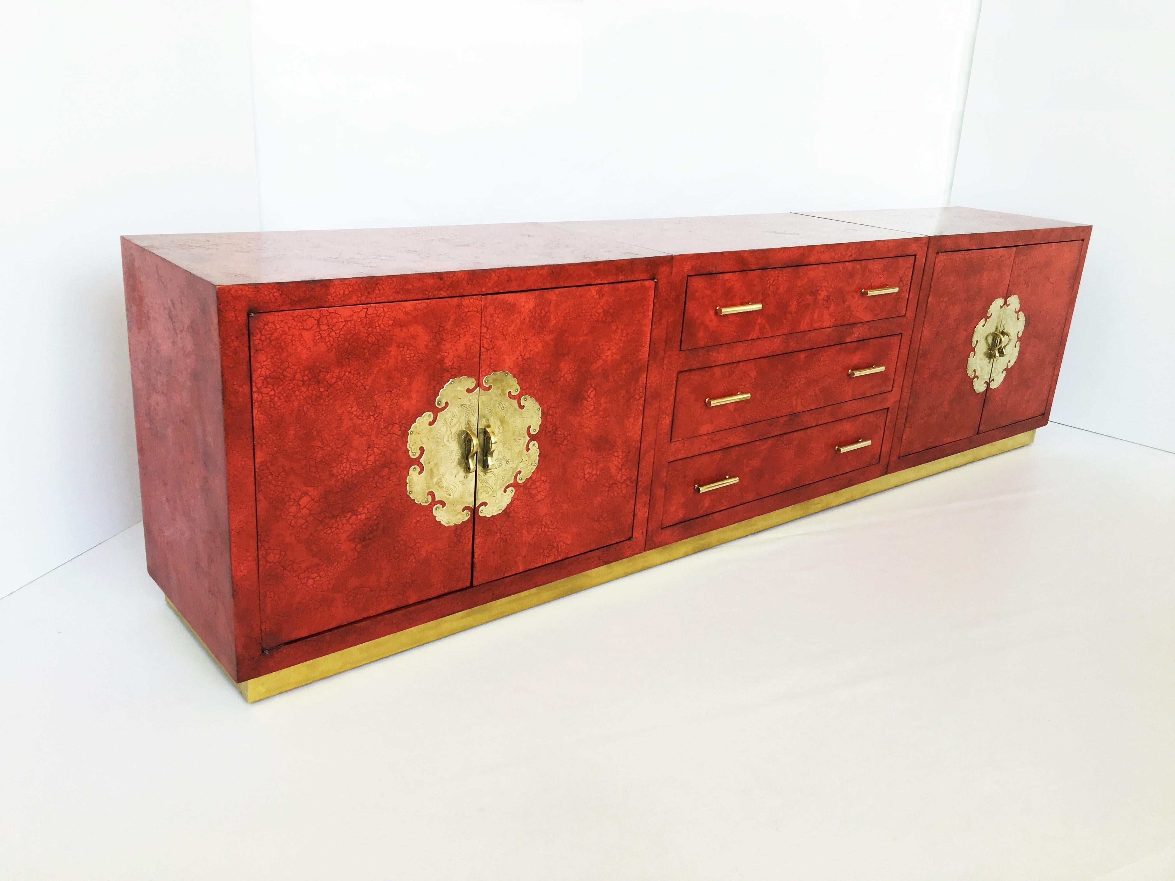 Brass Mid-Century Modern Chinoiserie Credenza or Sideboard For Sale