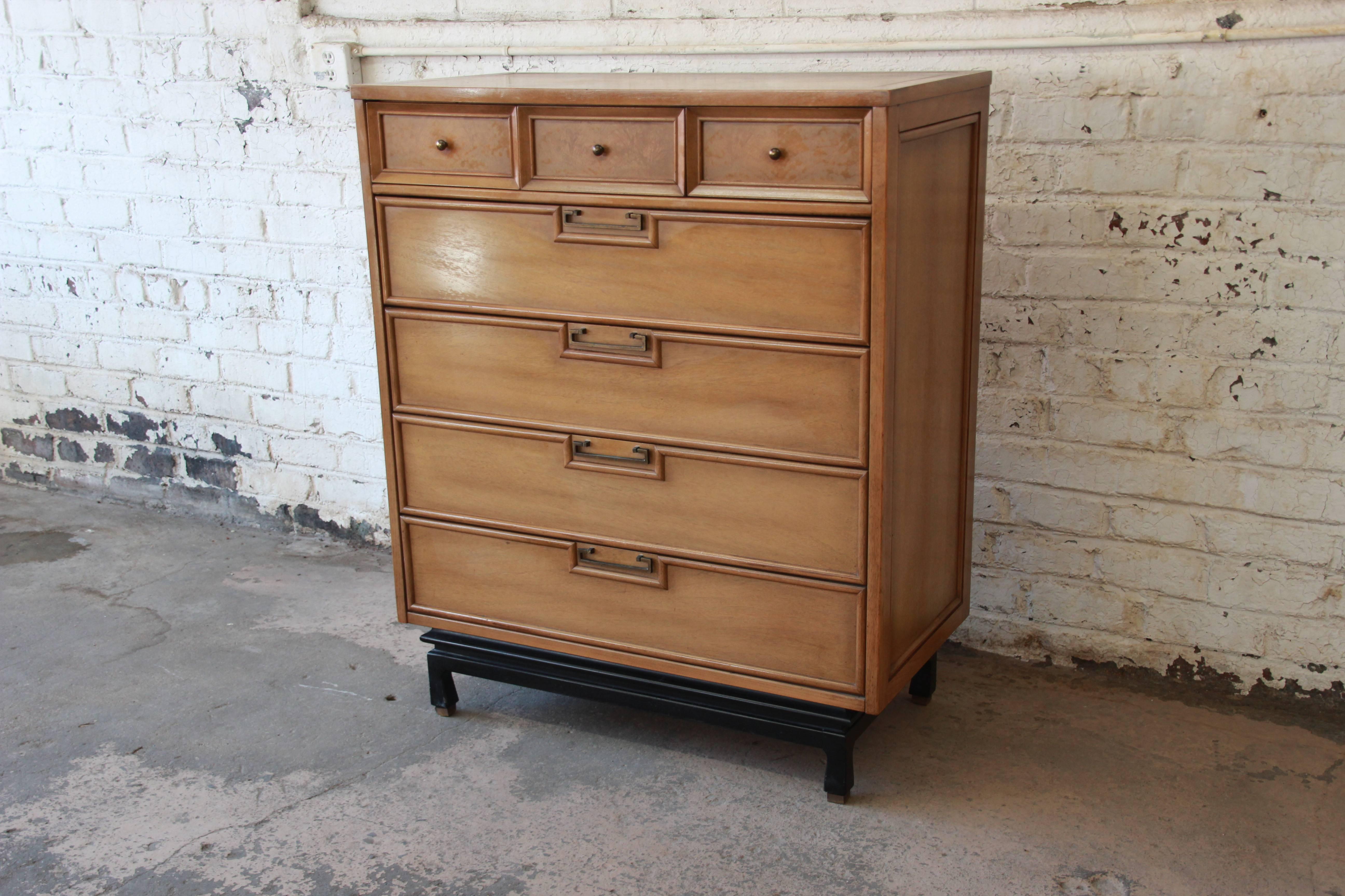 Mid-Century Modern Chinoiserie Highboy Dressers by Merton Gershun In Good Condition In South Bend, IN