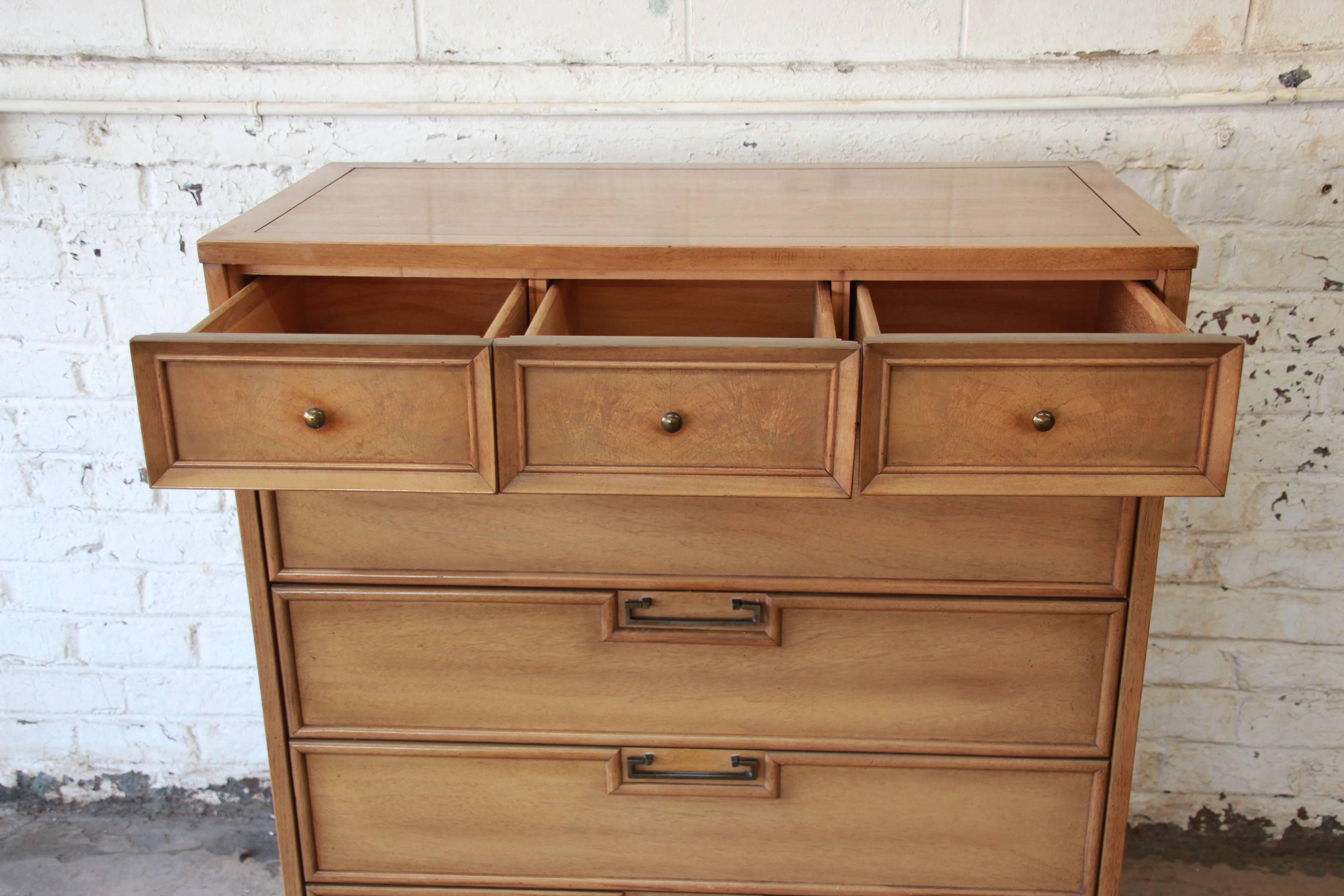 Brass Mid-Century Modern Chinoiserie Highboy Dressers by Merton Gershun