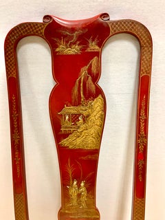 Mid-Century Chinoiserie Red Lacquered and Gilt Dining Chairs, Set of 4