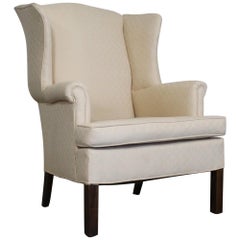 Mid-Century Modern Chippendale Straight Leg Wing Back Chair