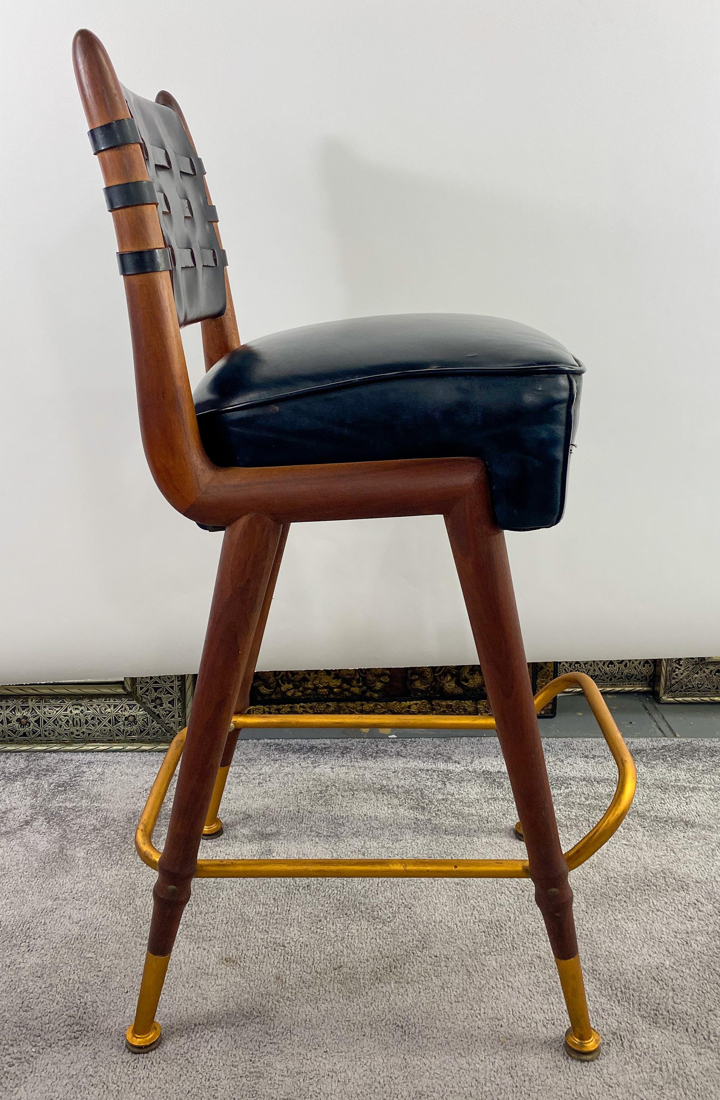 Mid-Century Modern Chairmasters Leather Webbed Bar or Counter Stool, Set of 3 4