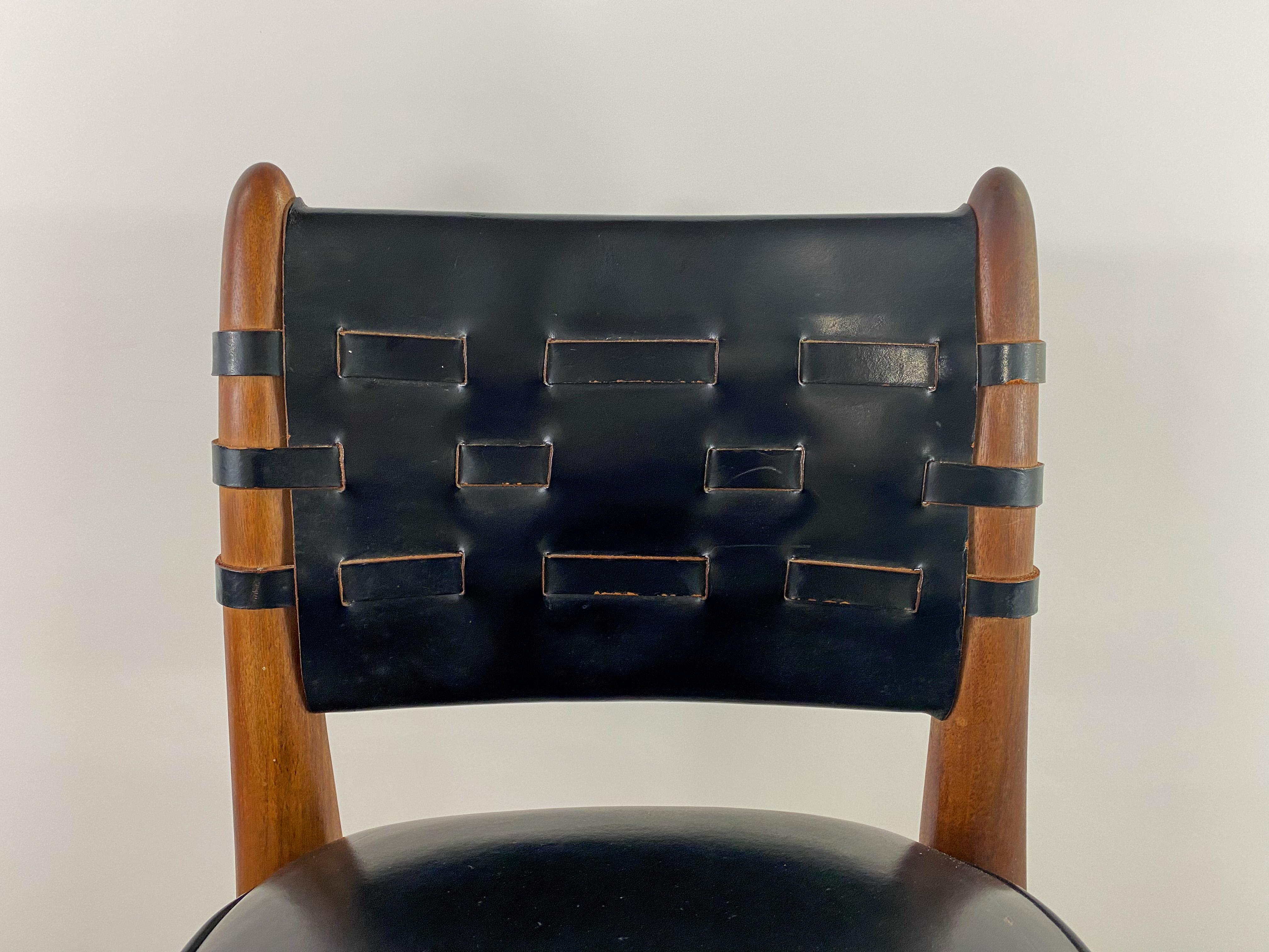 20th Century Mid-Century Modern Chairmasters Leather Webbed Bar or Counter Stool, Set of 3