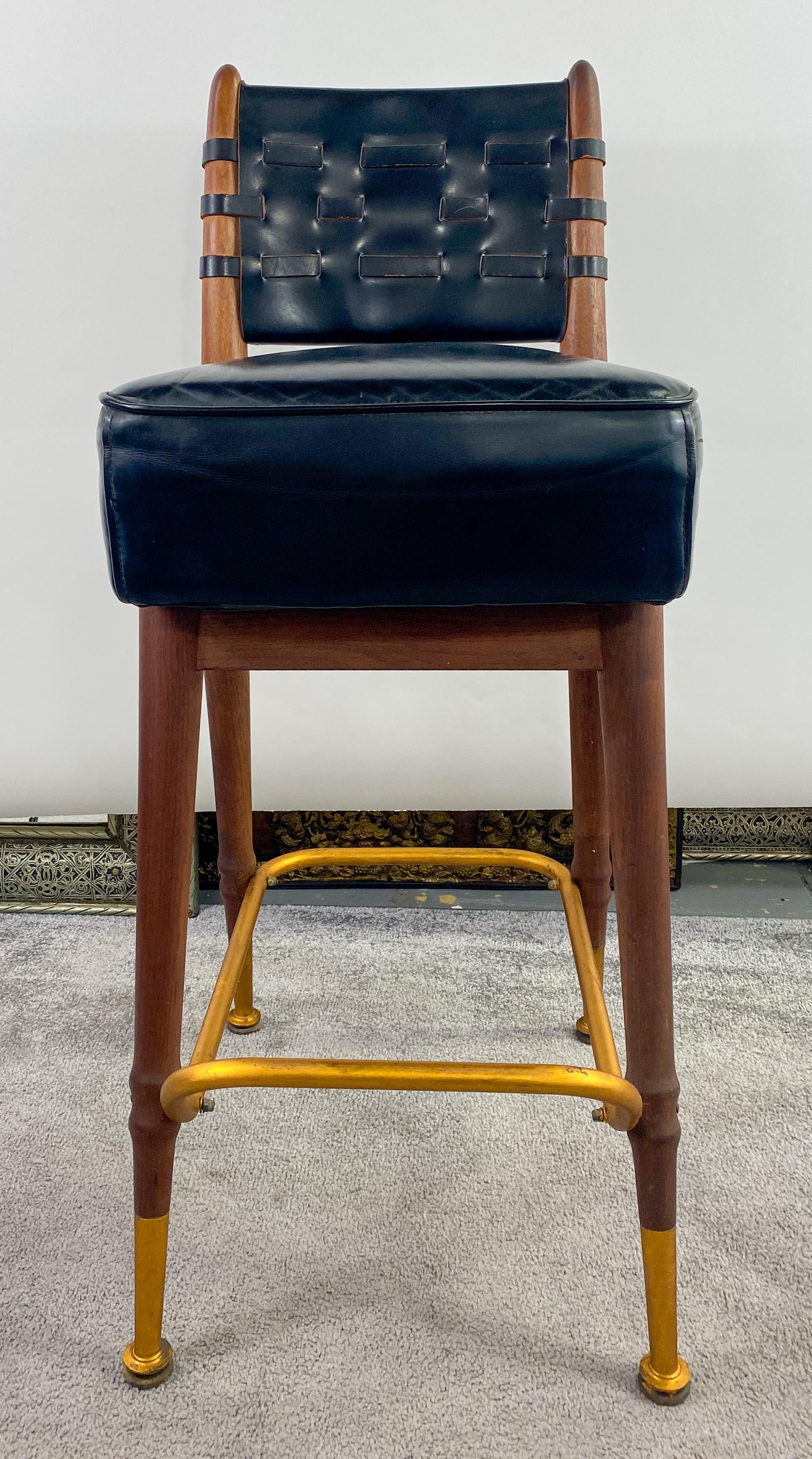 Mid-Century Modern Chairmasters Leather Webbed Bar or Counter Stool, Set of 3 1