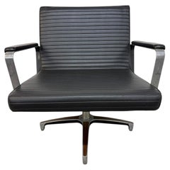 Mid-Century Modern Chromcraft Black Leather Swivel Chair