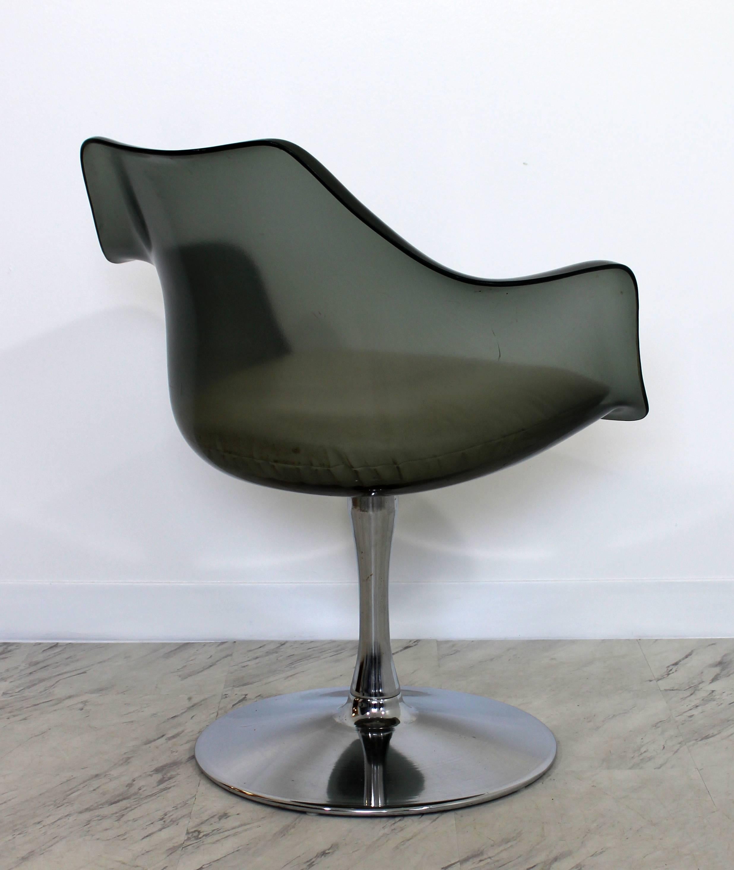 Ensemble de salle à manger Chromcraft moderne du milieu du siècle Table Quatre Chaises Verre fumé Lucite 6