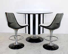 Mid-Century Modern Chromcraft Dry Bar & Pair of Stools Smoked Glass Lucite 1970s