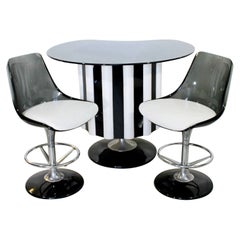 Mid-Century Modern Chromcraft Dry Bar & Pair of Stools Smoked Glass Lucite 1970s