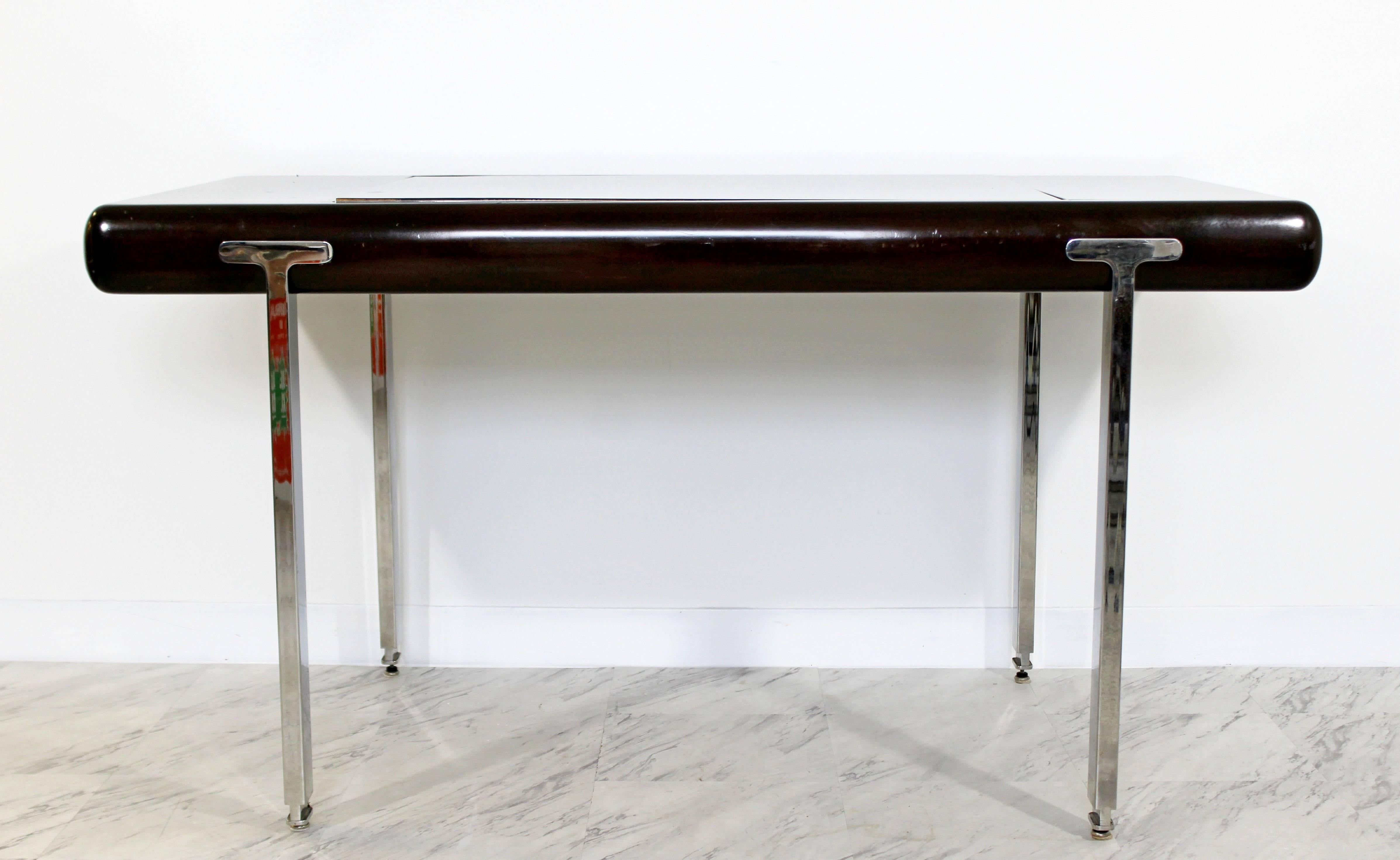 North American Mid-Century Modern Chrome and Wood Desk Backgammon Game Table 1970s Pace Brueton