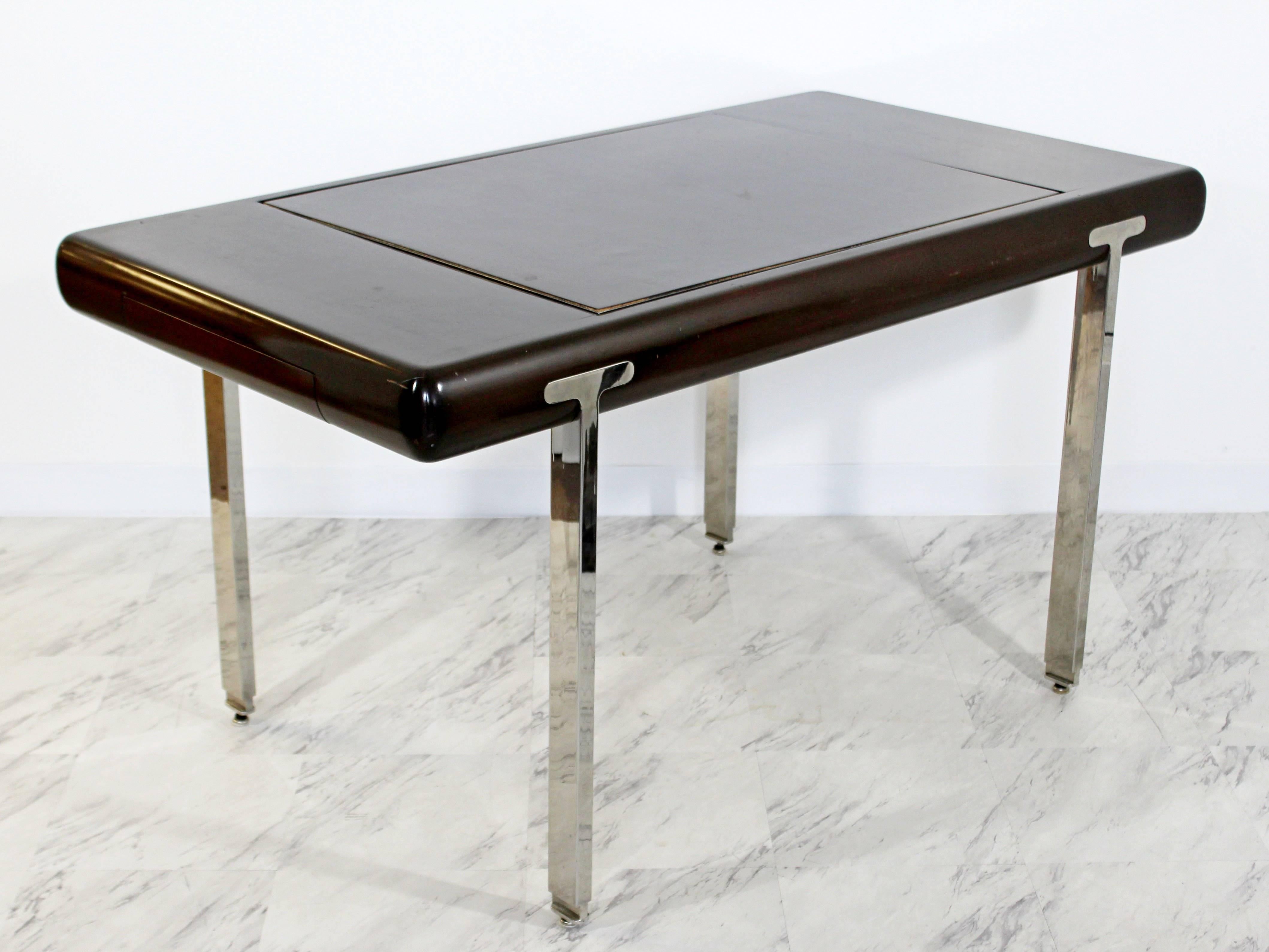 Late 20th Century Mid-Century Modern Chrome and Wood Desk Backgammon Game Table 1970s Pace Brueton