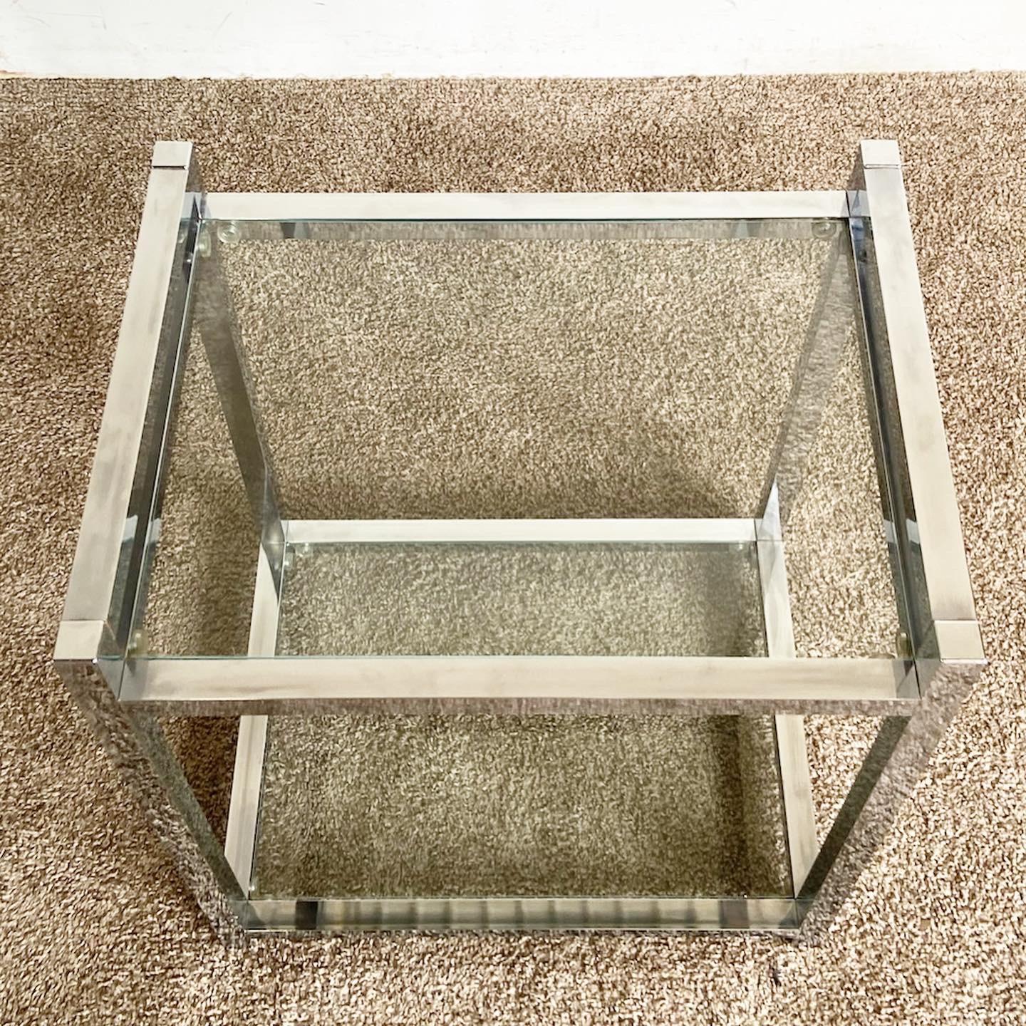 American Mid Century Modern Chrome 2 Tier Side Table For Sale