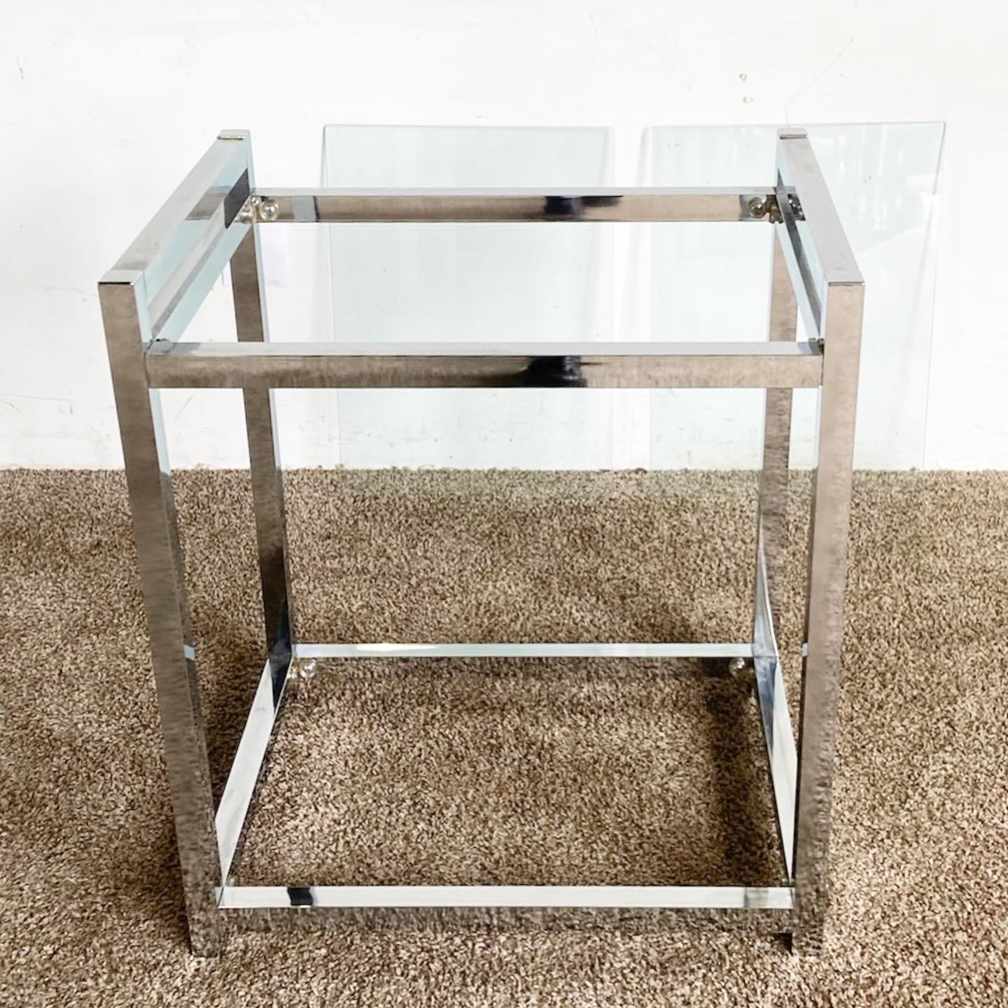 Mid Century Modern Chrome 2 Tier Side Table For Sale 1
