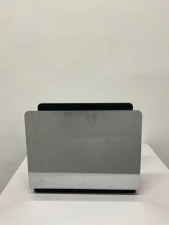 Mid-Century Modern Chrome and Black Steel Magazine Rack