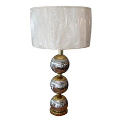 Lampada da tavolo a sfera in ottone e cromo, stile Paul Evans, della modernità di metà secolo