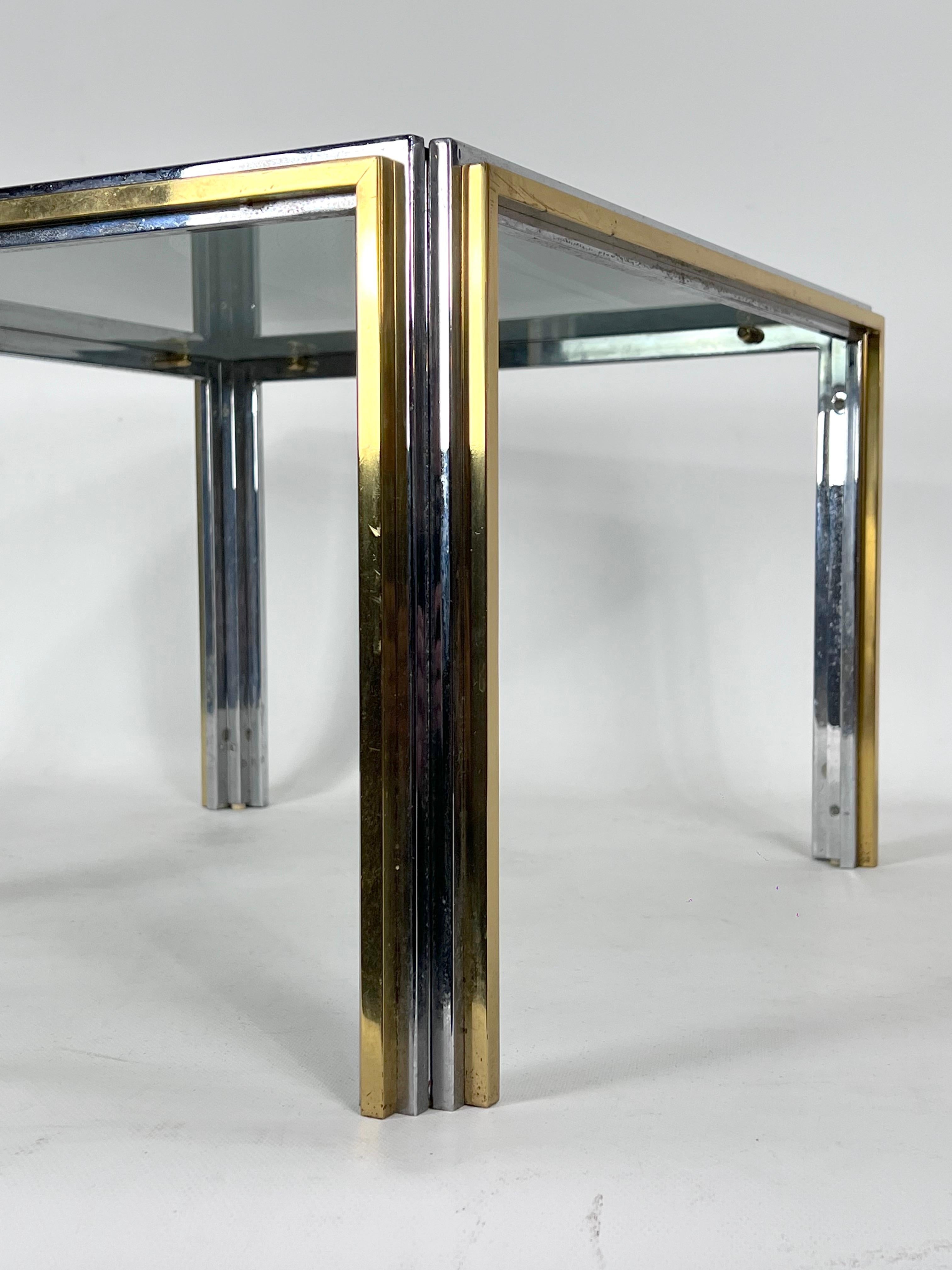 Italian Mid-Century Modern Chrome and Brass Side Table, Romeo Rega Style, 70s For Sale