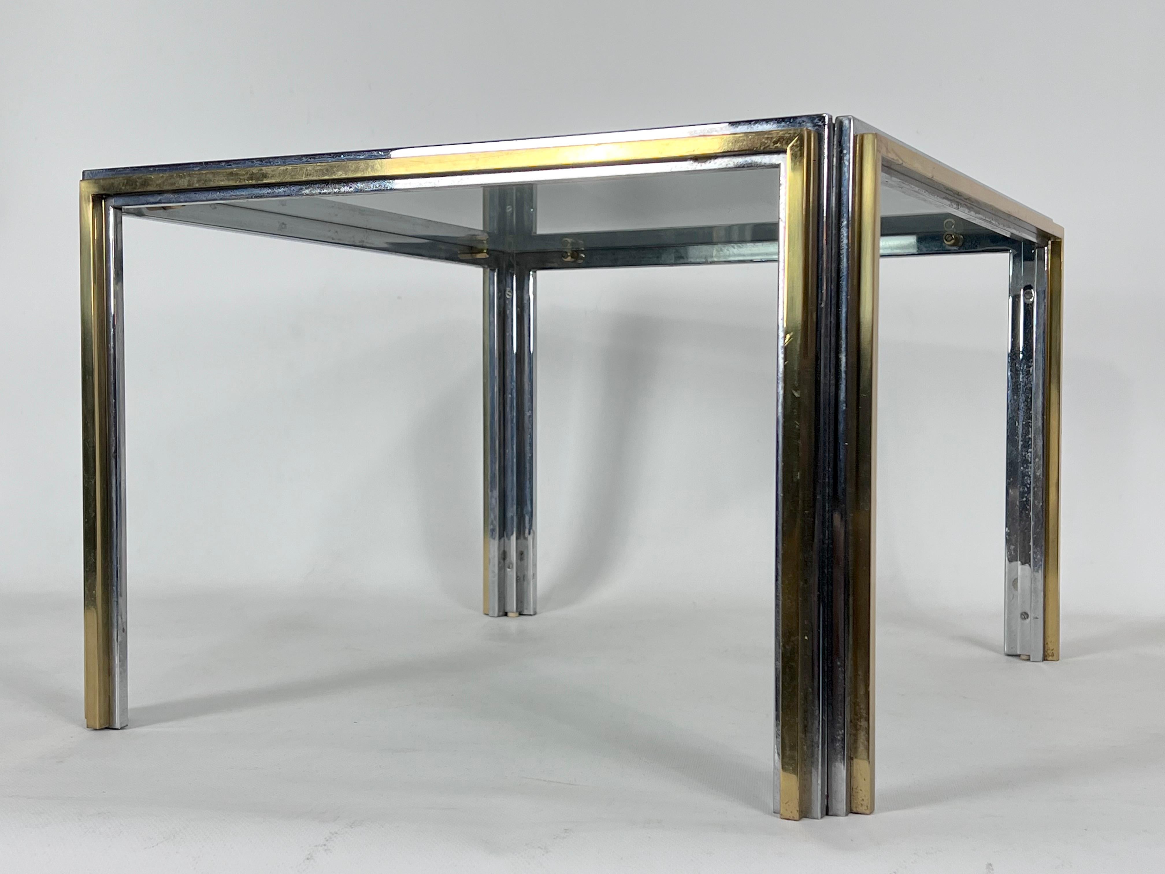 20th Century Mid-Century Modern Chrome and Brass Side Table, Romeo Rega Style, 70s For Sale