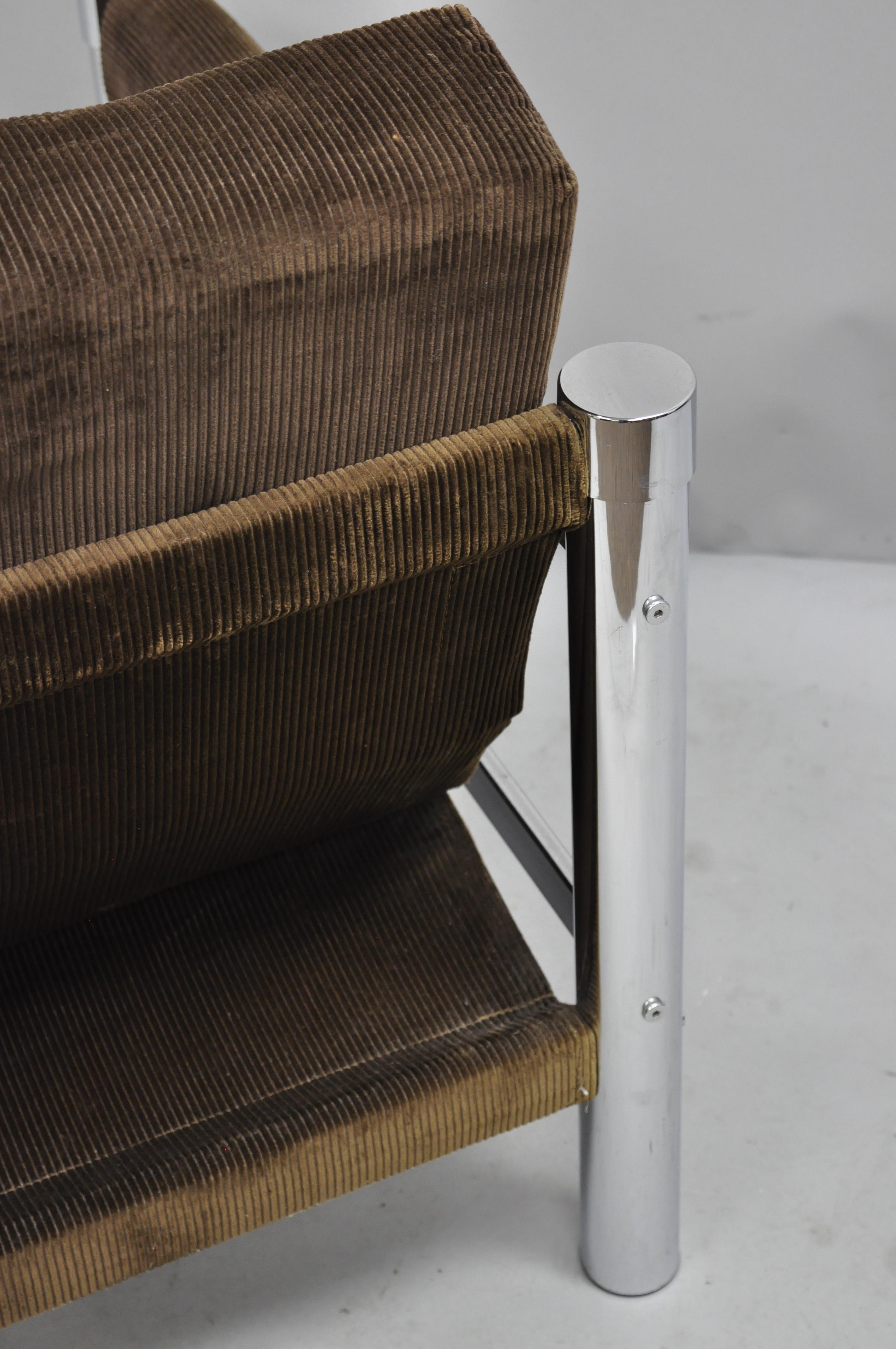 Late 20th Century Mid-Century Modern Chrome and Brown Corduroy Chair by James David Inc