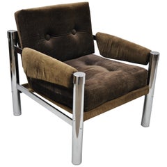 Mid-Century Modern Chrome and Brown Corduroy Chair by James David Inc