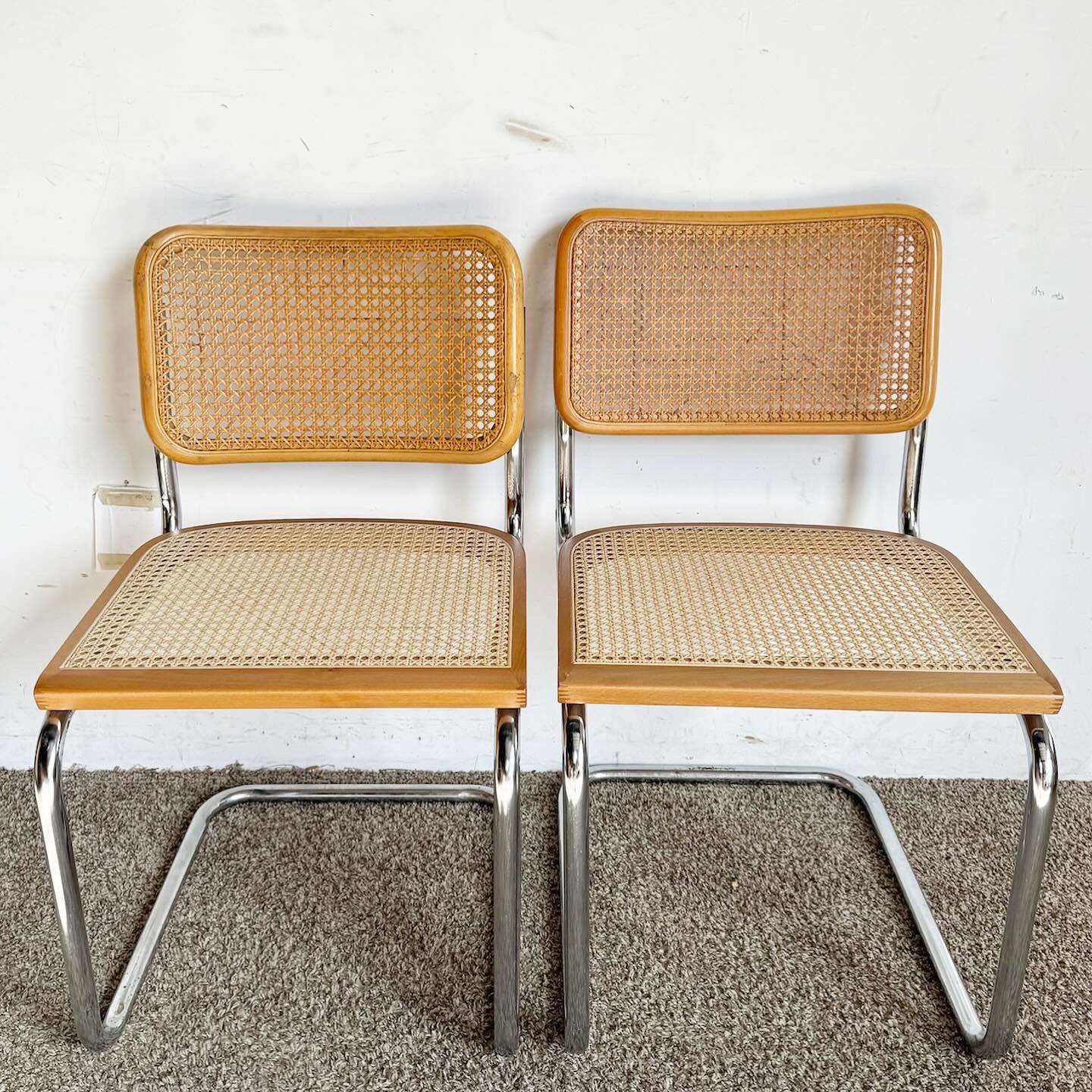 Mid-Century Modern Mid Century Modern Chrome and Cane Cantilever Dining Chairs - Set of 4 For Sale
