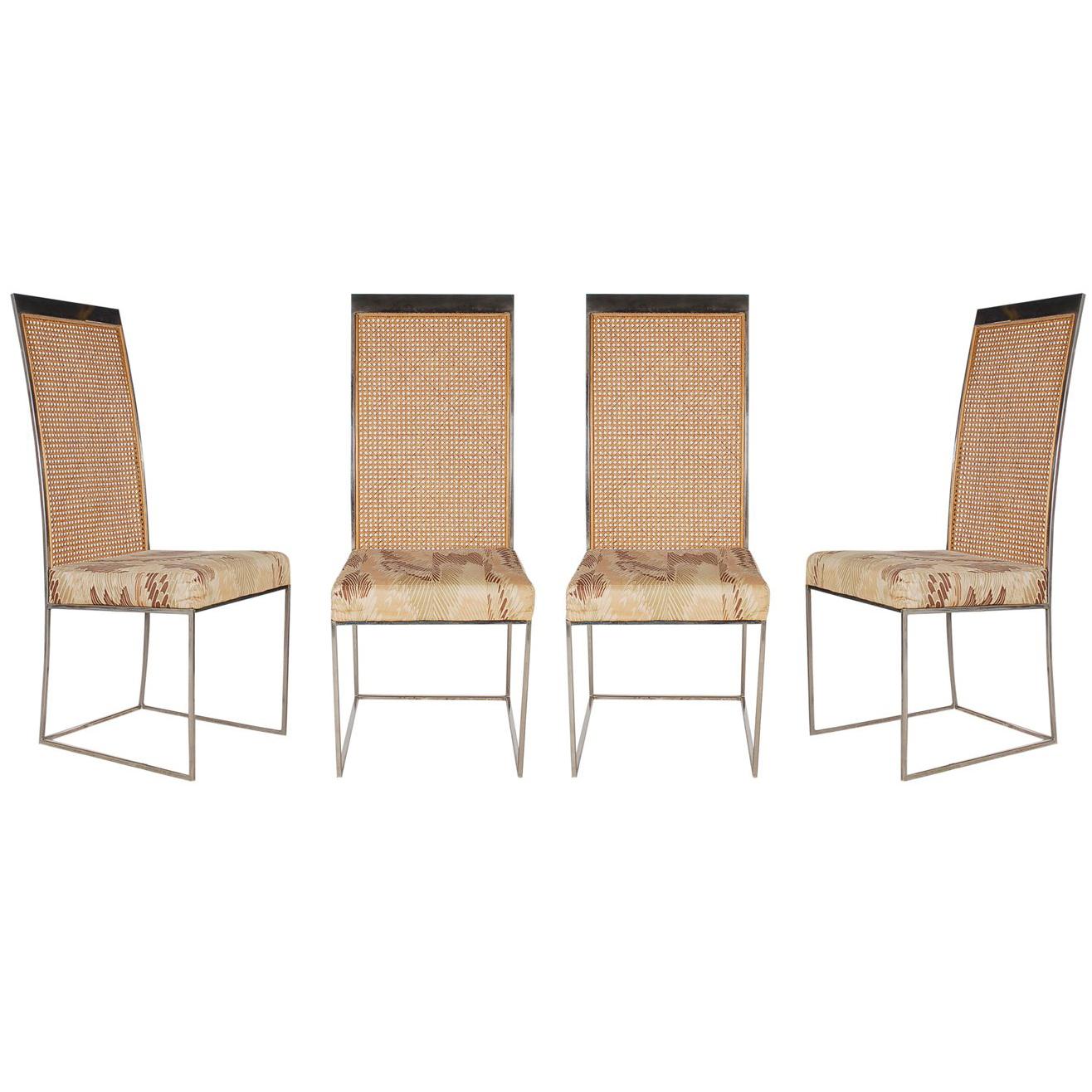 Mid-Century Modern Chrome and Cane High Back Dining Chairs by Milo Baughman