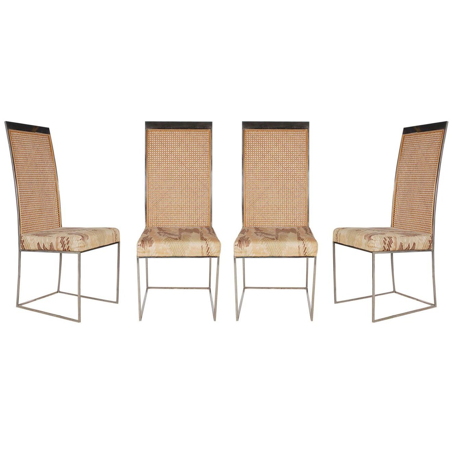 Mid Century Modern Chrome And Cane High Back Dining Chairs By Milo