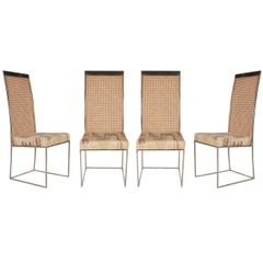 Mid-Century Modern Chrome and Cane High Back Dining Chairs by Milo Baughman