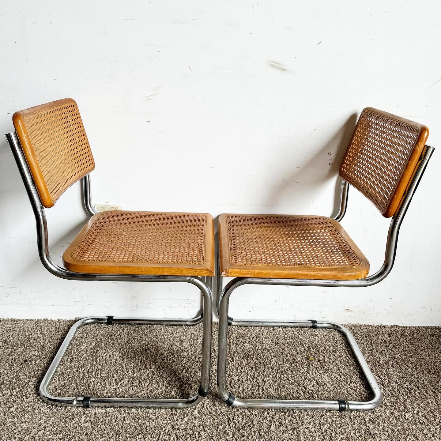 Mid-Century Modern Mid Century Modern Chrome and Cane Marvel Breyer Style Cantilever Chairs For Sale
