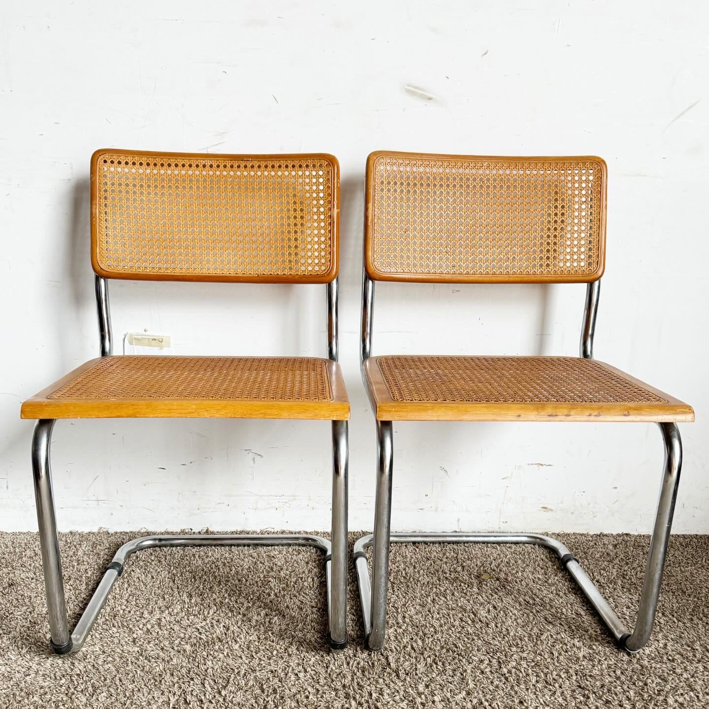 Taiwanese Mid Century Modern Chrome and Cane Marvel Breyer Style Cantilever Chairs For Sale
