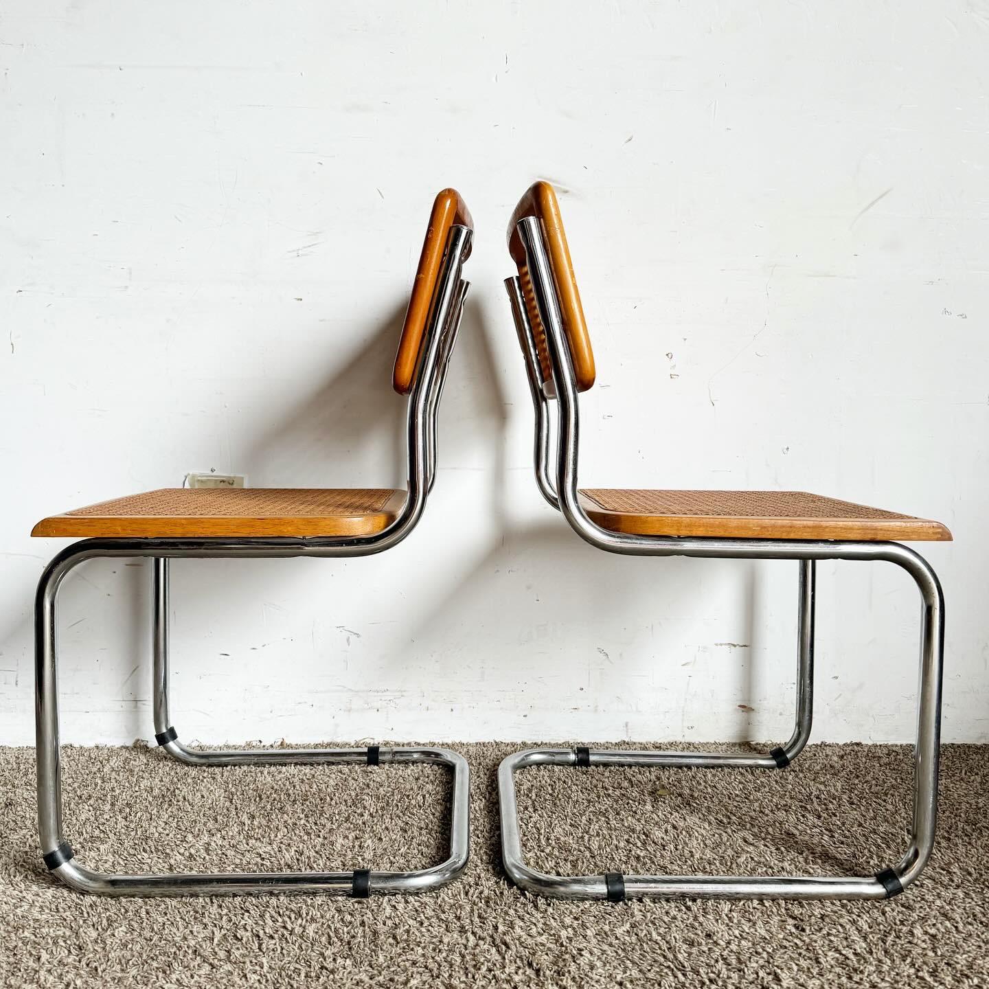 Mid Century Modern Chrome and Cane Marvel Breyer Style Cantilever Chairs In Good Condition For Sale In Delray Beach, FL