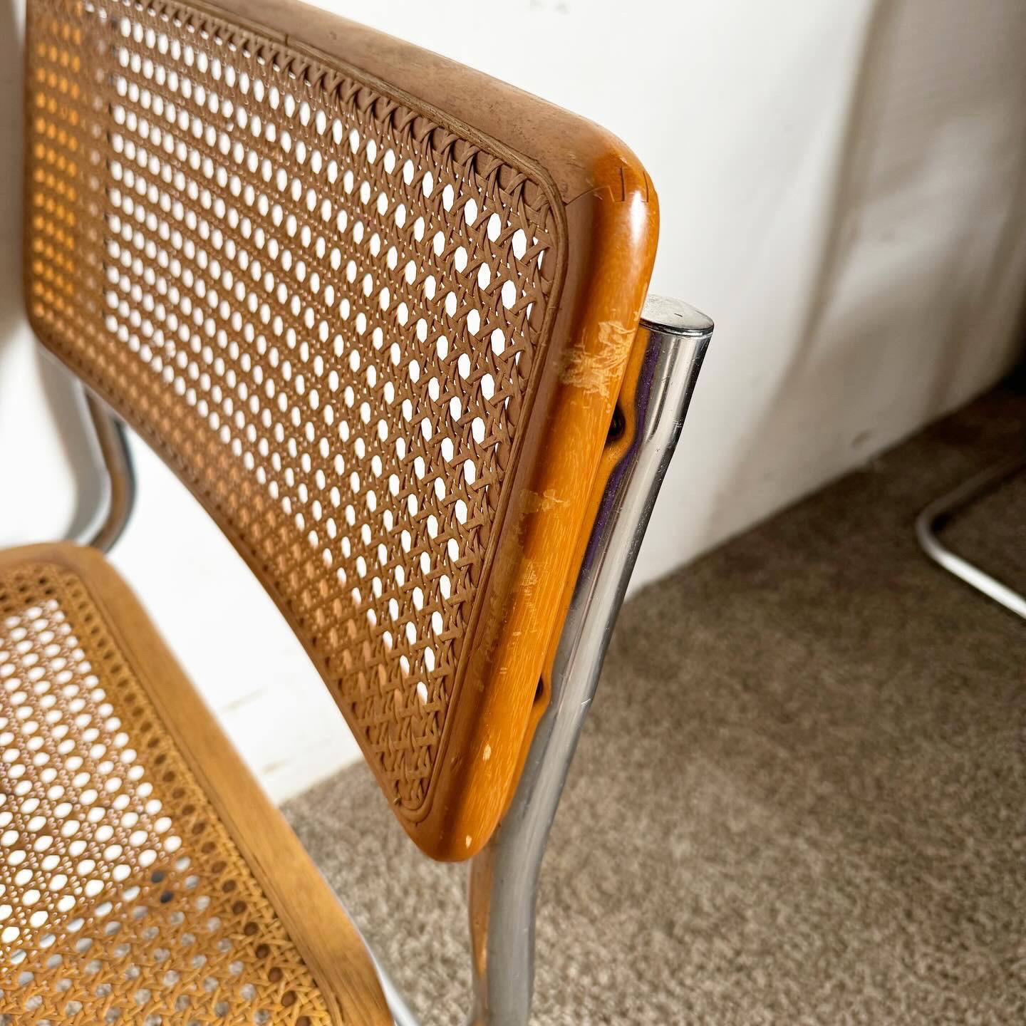 Freischwingende Stühle aus Chrom und Schilfrohr im Marvel Breyer-Stil aus der Mitte des Jahrhunderts (Gehstock) im Angebot