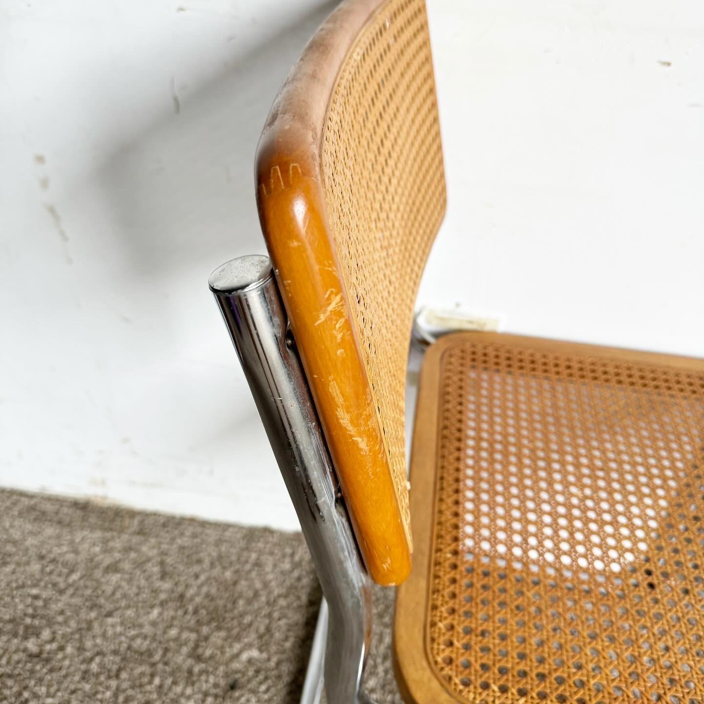Freischwingende Stühle aus Chrom und Schilfrohr im Marvel Breyer-Stil aus der Mitte des Jahrhunderts im Angebot 2