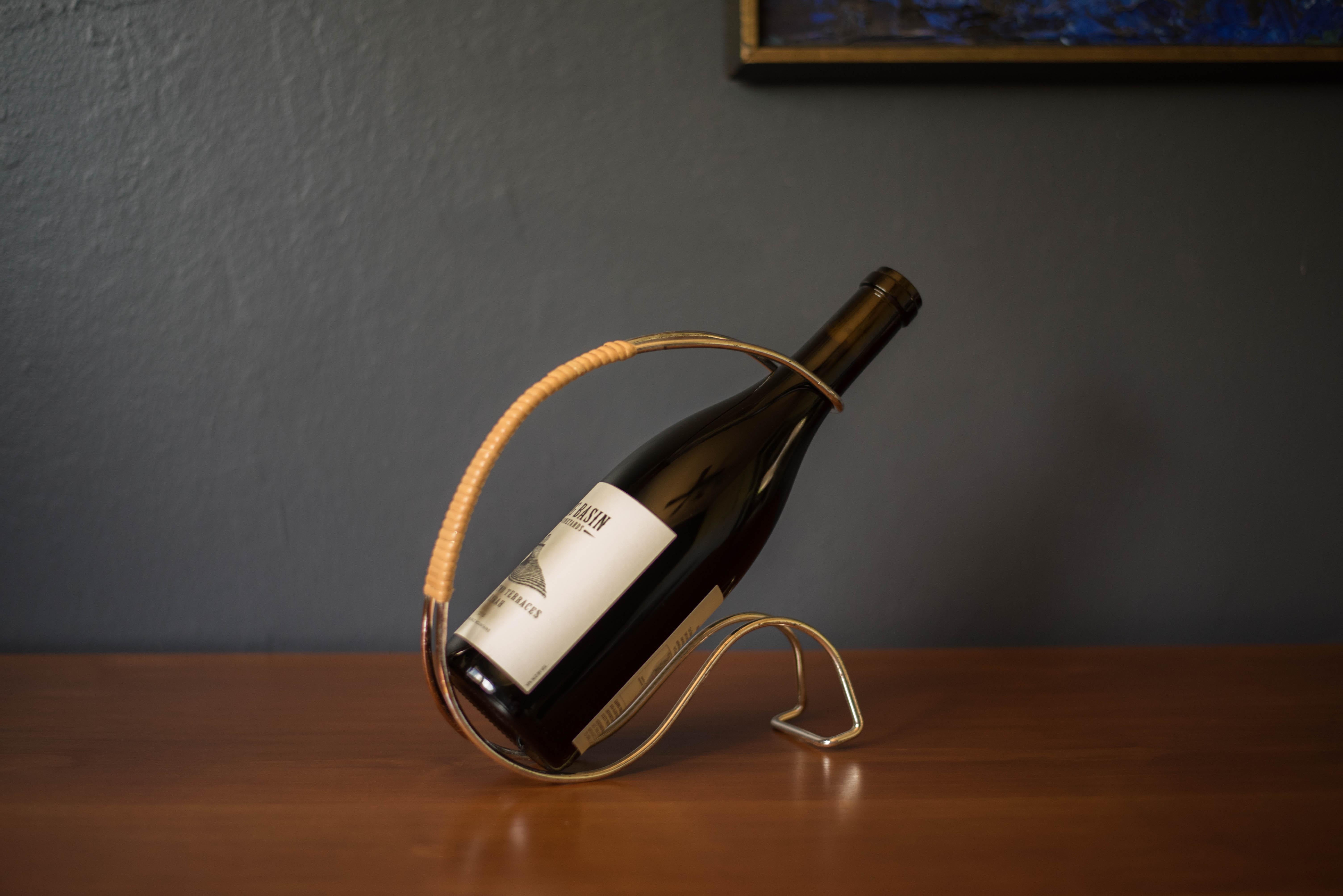 Mid Century Modern Chrome and Cane Wine Bottle Stand at 1stDibs