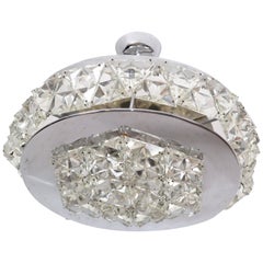 Used Mid-Century Modern Chrome and Crystal Flushmount Ceiling Light Fixture, 1970s