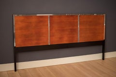 Mid-Century Modern Chrome and Ebonized Wood King Headboard Bed Frame