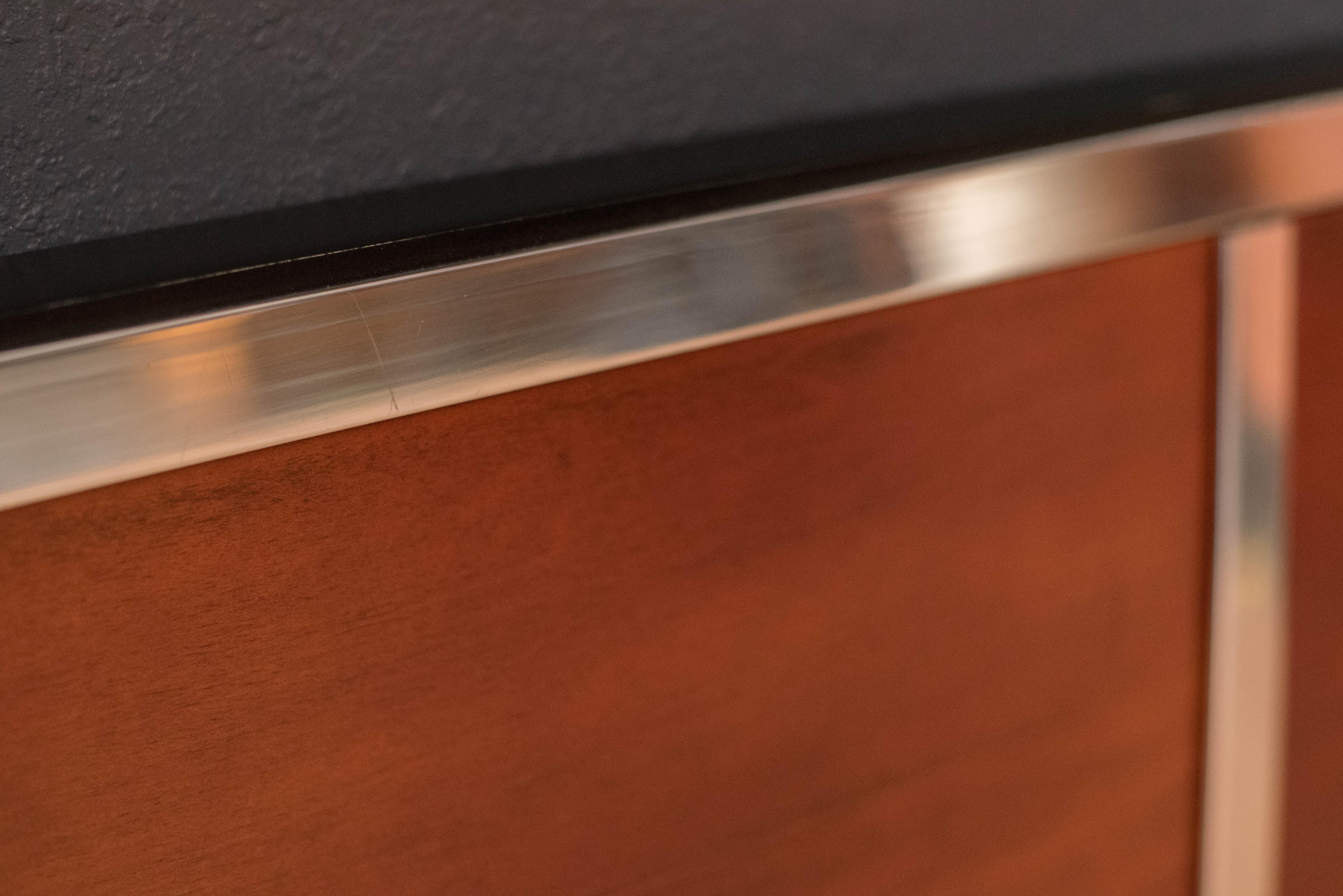Mid-Century Modern Chrome and Ebonized Wood King Headboard Bed Frame 2